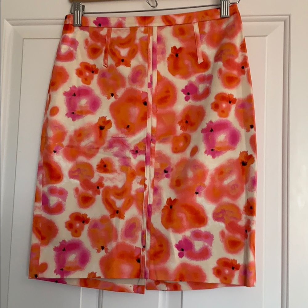 Pink/orange/cream floral impressionist print skirt